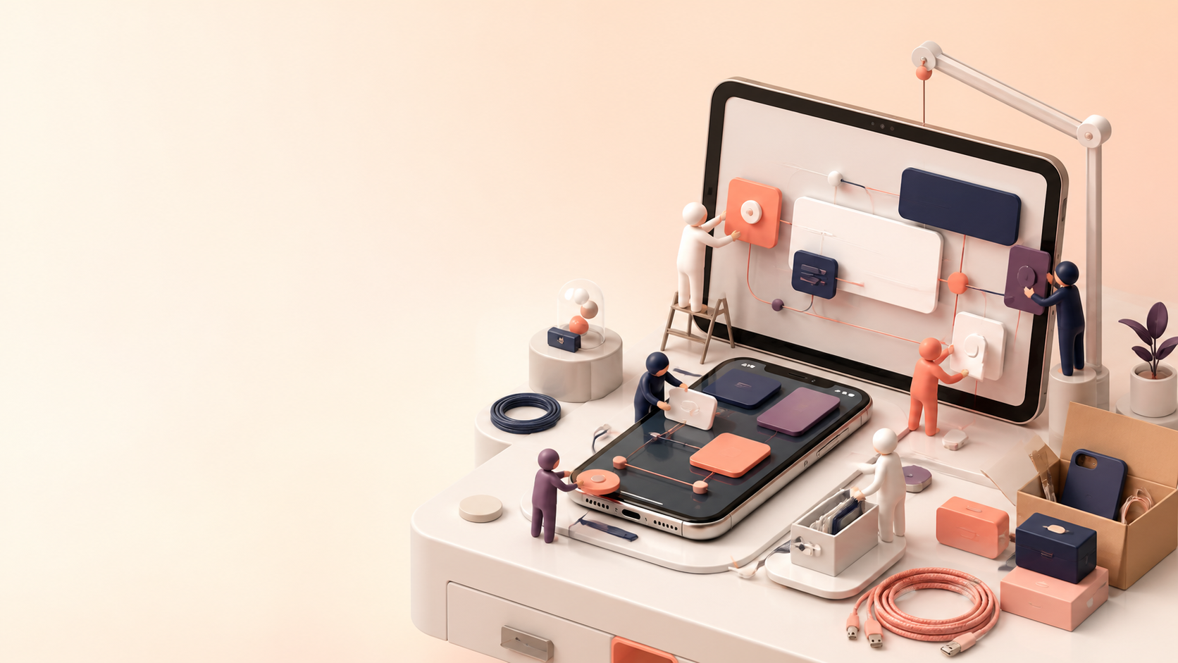 Stilizált digitális műhely, ahol egy új webshop készül